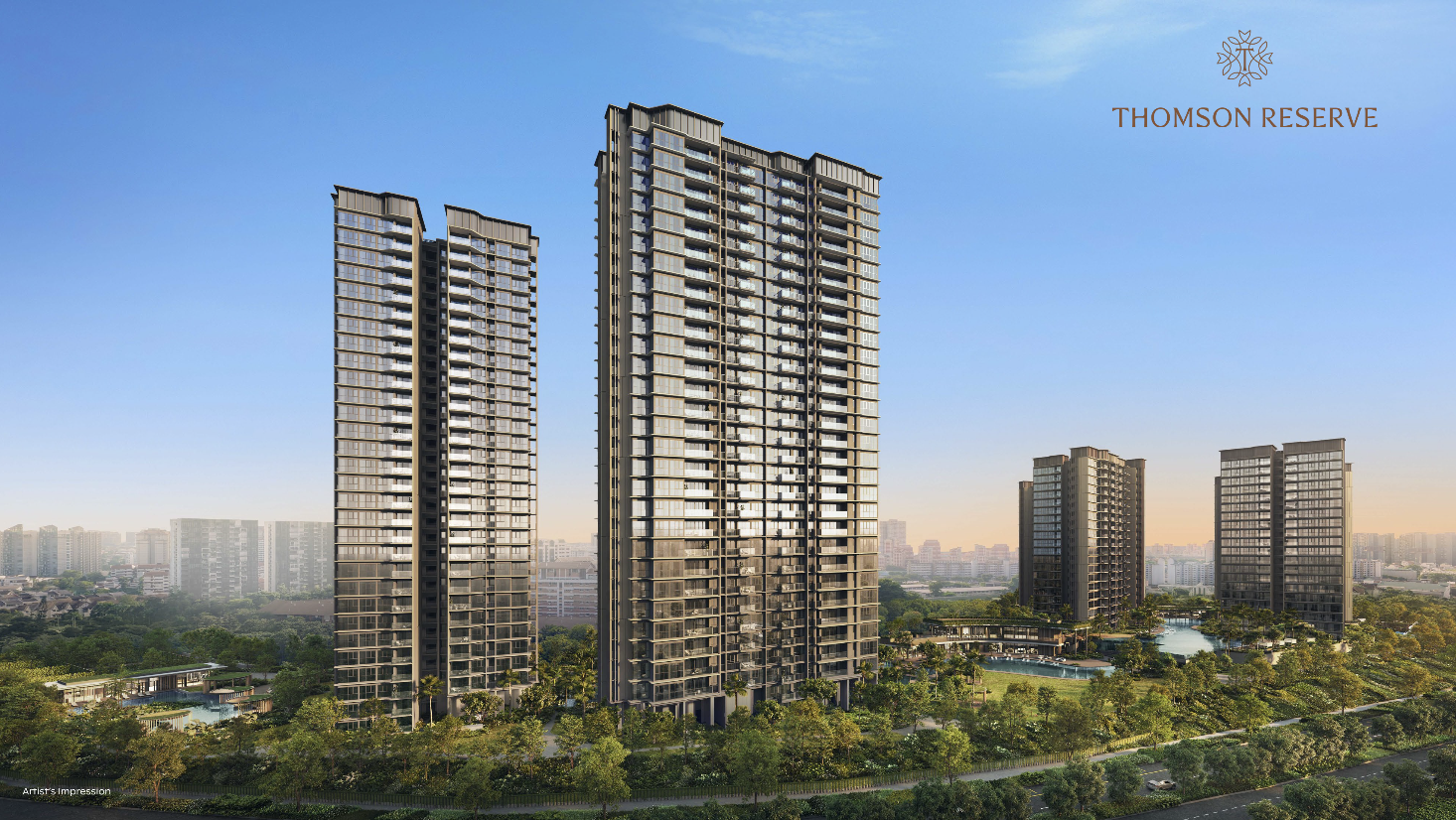 Thomson Reserve architectural illustration surrounded by greenery
